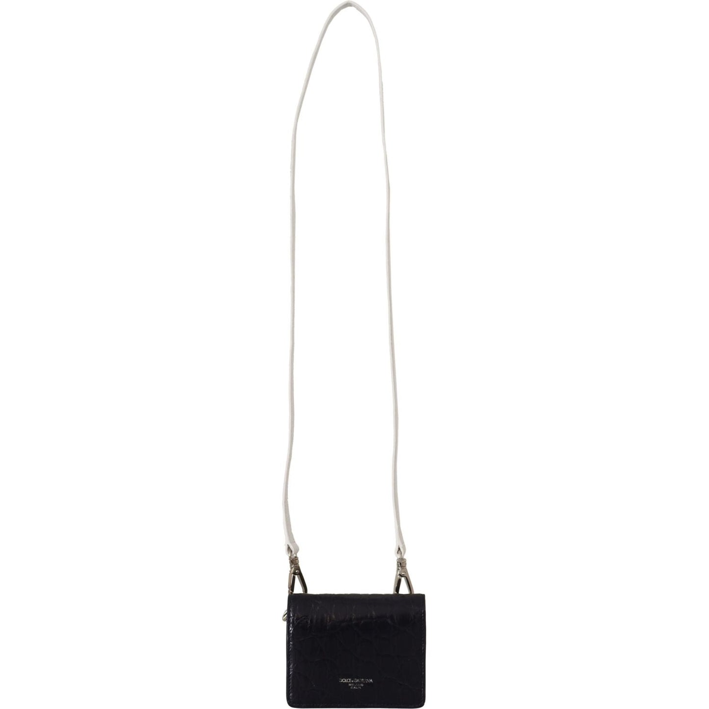 Dolce & Gabbana Blue White Caiman Leather Strap Card Holder Wallet