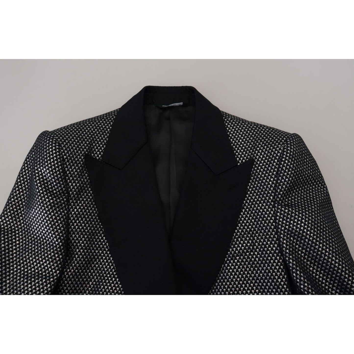 Dolce & Gabbana Dark Gray Silver Jacquard Slim Fit Jacket Blazer