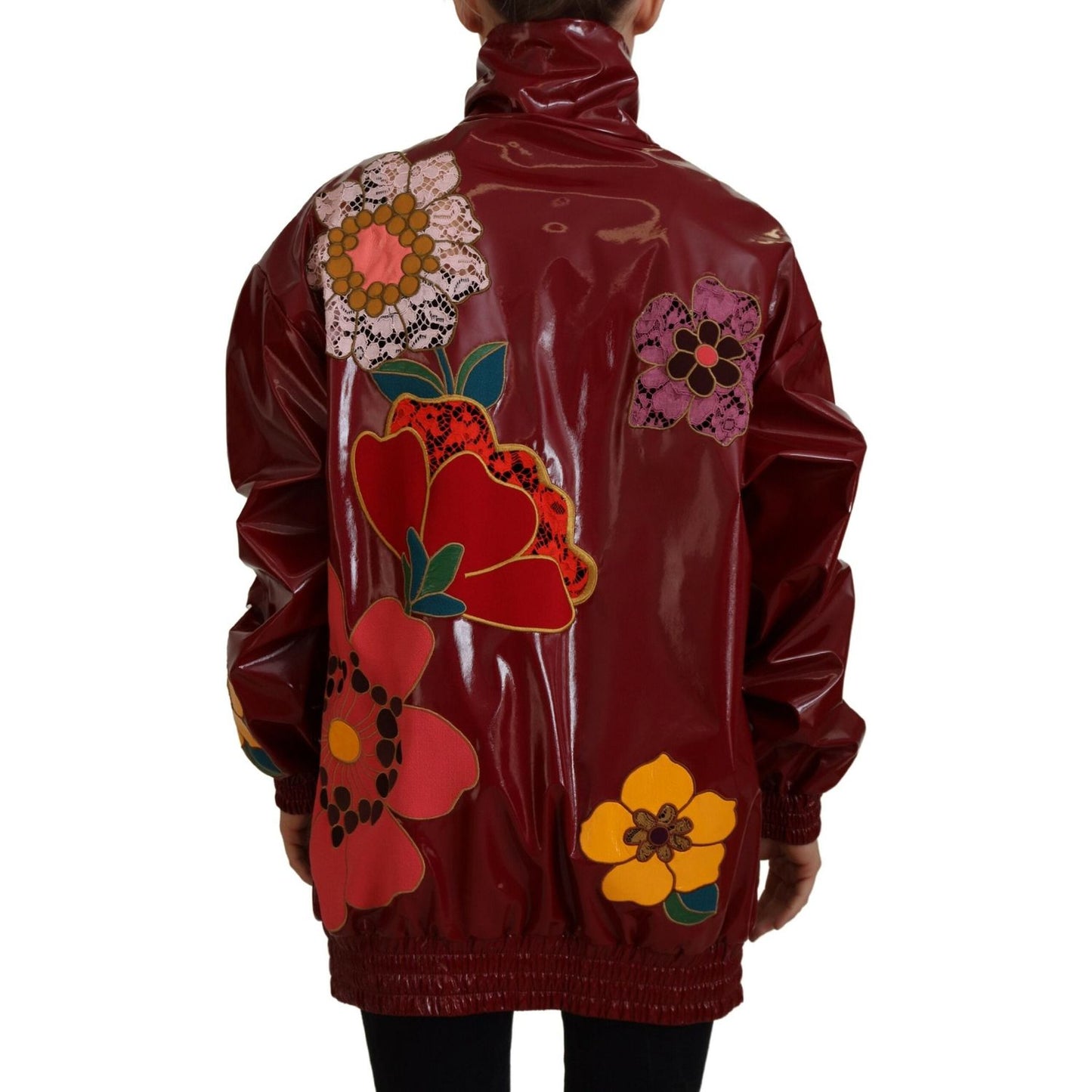 Dolce & Gabbana Maroon Floral Full Zip Polyester Women Jacket 1728,67345645728,Clothing,Dolce & Gabbana,IT40|S,Jackets & Coats - Clothing,Jackets & Coats - Women - Clothing,Maroon,Material: 60% Polyester 40% Polyurethane,New with tags,Rain Coats - Jackets
