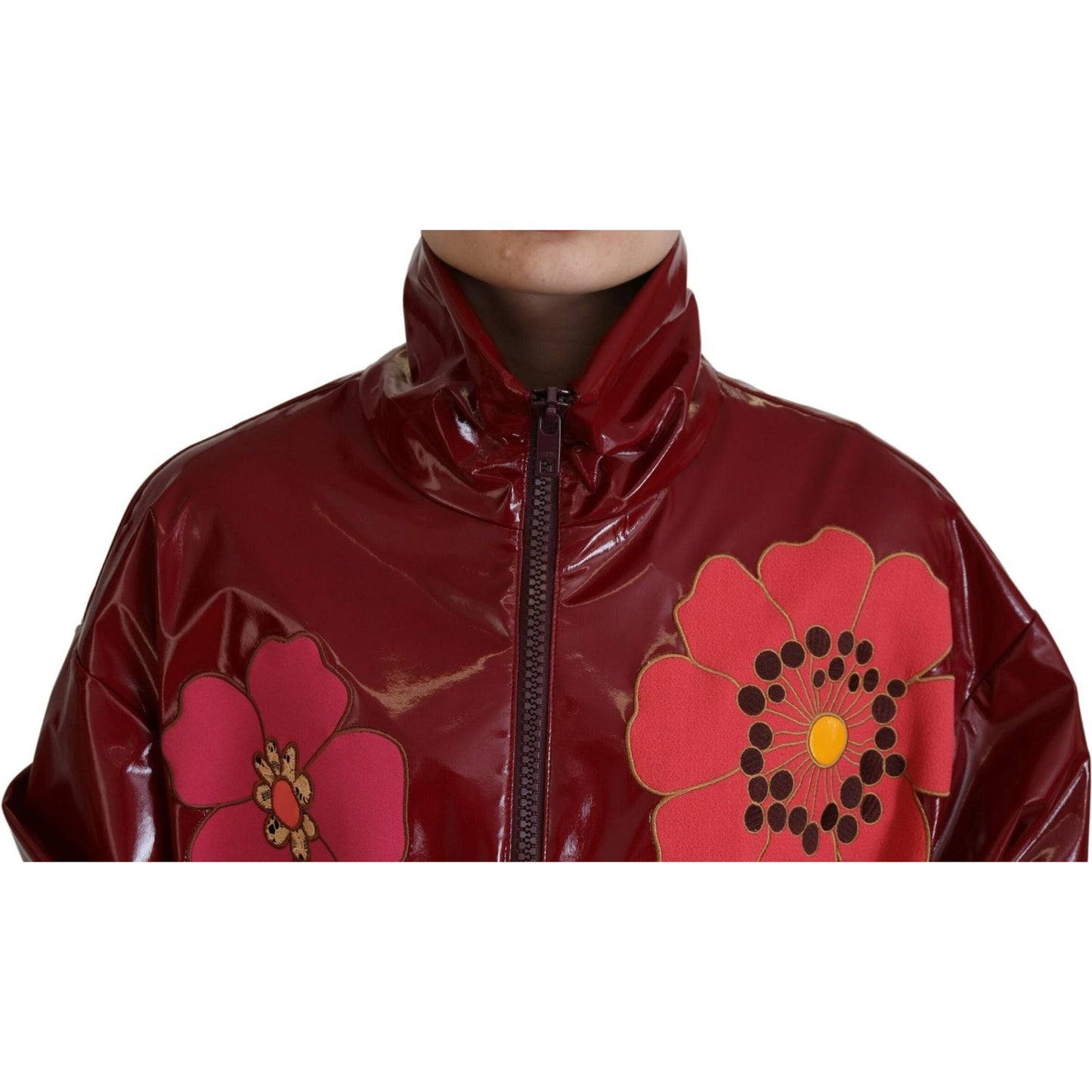 Dolce & Gabbana Maroon Floral Full Zip Polyester Women Jacket 1728,67345645728,Clothing,Dolce & Gabbana,IT40|S,Jackets & Coats - Clothing,Jackets & Coats - Women - Clothing,Maroon,Material: 60% Polyester 40% Polyurethane,New with tags,Rain Coats - Jackets