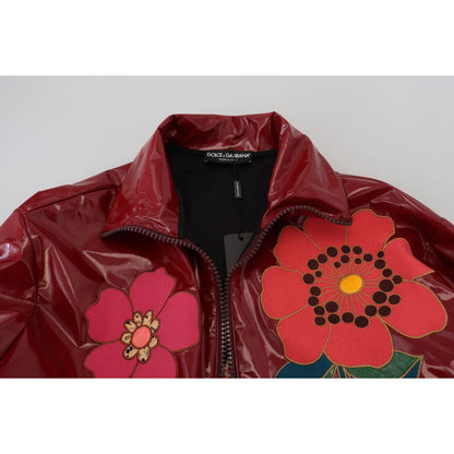 Dolce & Gabbana Maroon Floral Full Zip Polyester Women Jacket 1728,67345645728,Clothing,Dolce & Gabbana,IT40|S,Jackets & Coats - Clothing,Jackets & Coats - Women - Clothing,Maroon,Material: 60% Polyester 40% Polyurethane,New with tags,Rain Coats - Jackets