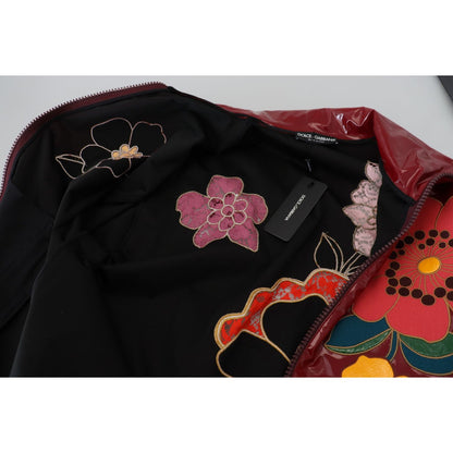 Dolce & Gabbana Maroon Floral Full Zip Polyester Women Jacket 1728,67345645728,Clothing,Dolce & Gabbana,IT40|S,Jackets & Coats - Clothing,Jackets & Coats - Women - Clothing,Maroon,Material: 60% Polyester 40% Polyurethane,New with tags,Rain Coats - Jackets