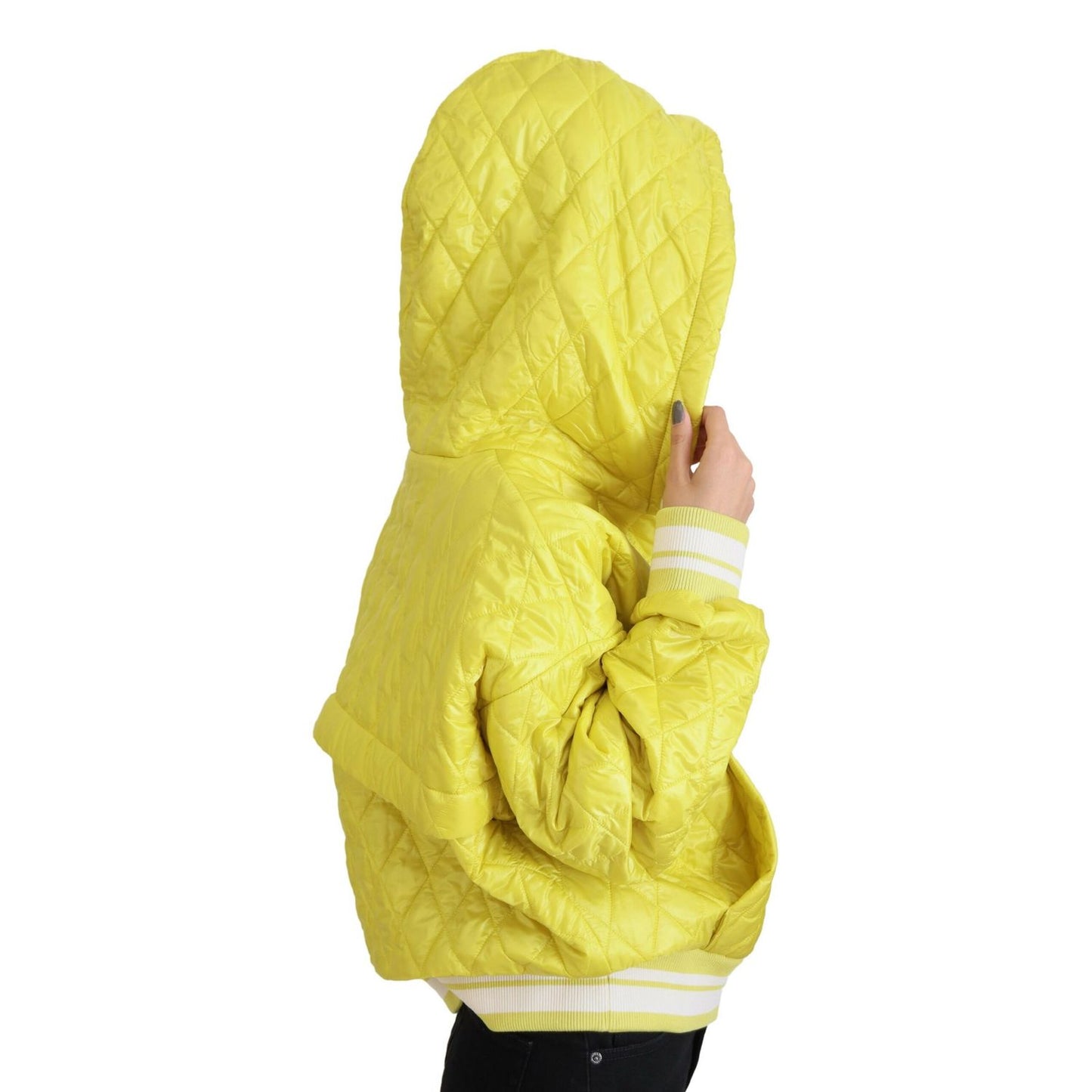 Dolce & Gabbana Yellow Nylon Quilted Hooded Pullover Jacket