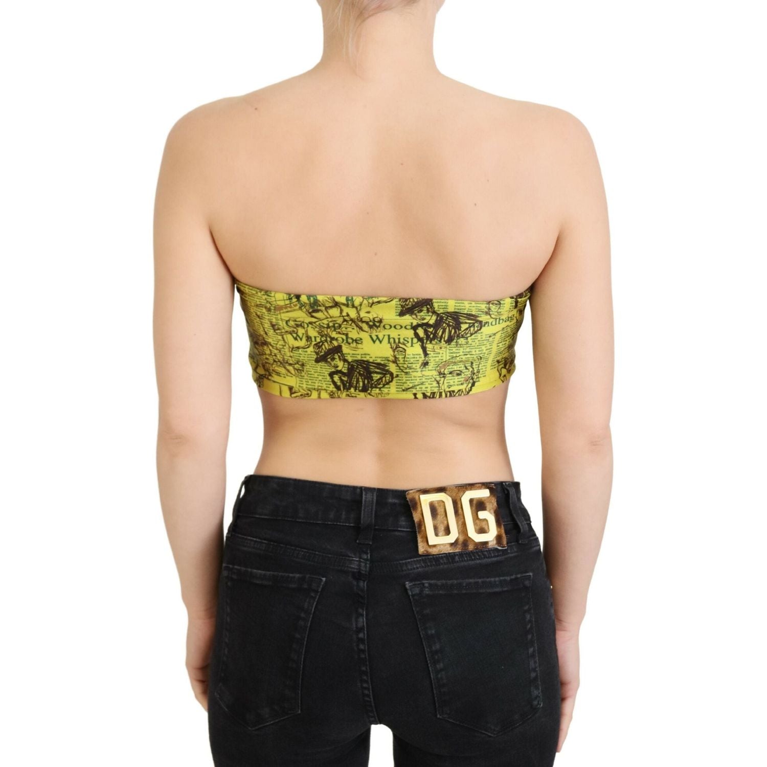 John Galliano Yellow Newspaper Print Cropped Blouse