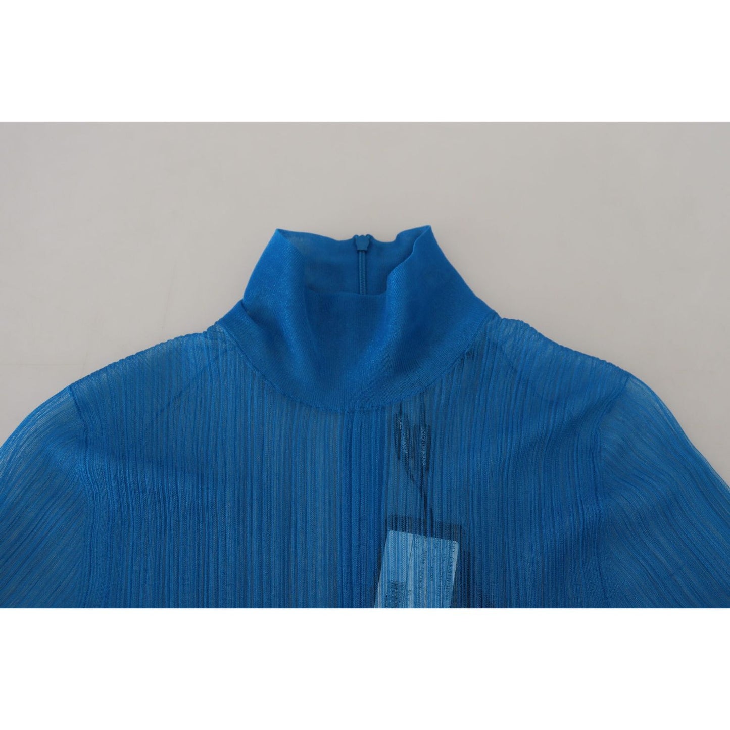 Dolce & Gabbana Blue Mesh Turtleneck Long Sleeve Blouse Top