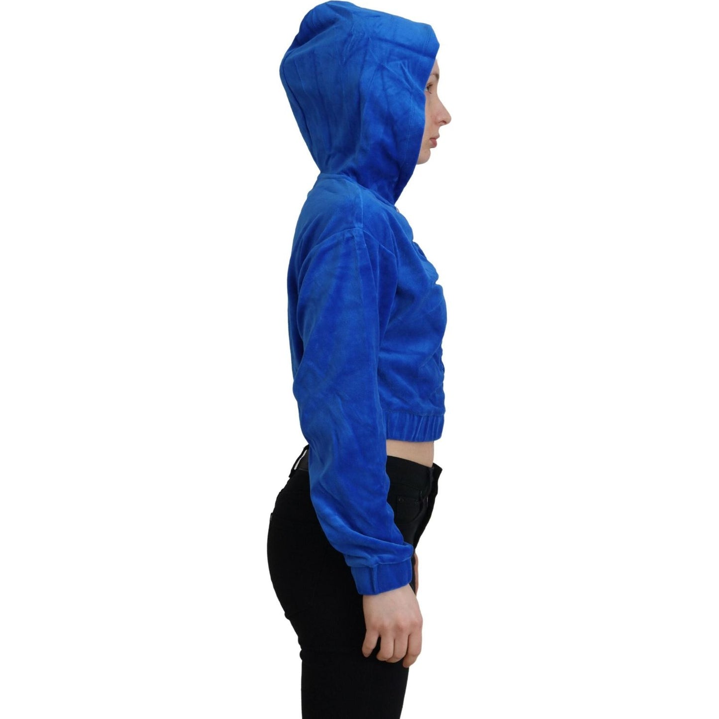 Juicy Couture Blue Cotton Full Zip Cropped Hooded Sweatshirt Sweater
