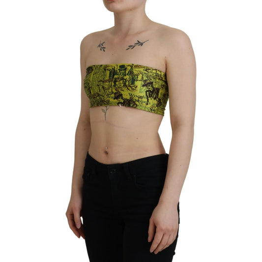 John Galliano Yellow Graphic Print Nylon Strapless Cropped Top TSH83362-38