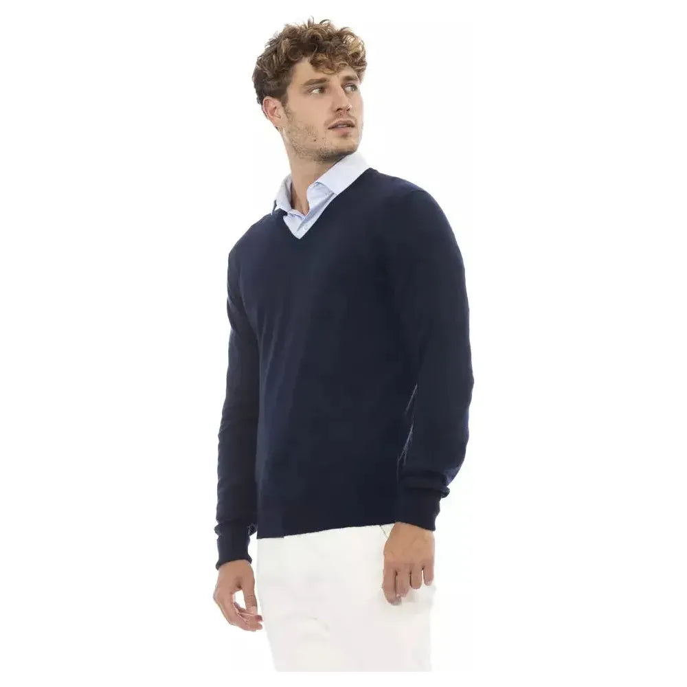 Alpha Studio Blue Wool Men Sweater AL-23459-IT54 | XXL