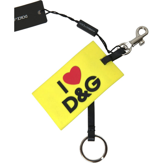 Dolce & Gabbana Yellow Silicone DG Logo Gold Brass Keyring Keychain SMY101201