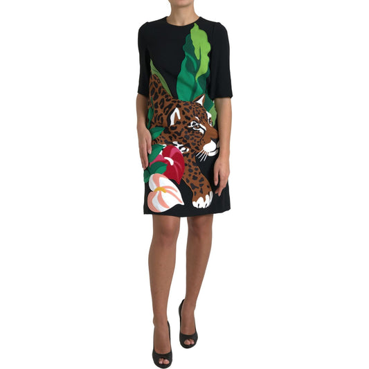 Dolce & Gabbana Black Tiger Jungle Print Sheath Stretch Dress1728,3% Elastane,46% Acetate,67345645728,Black,Clothing,Dolce & Gabbana,Dresses - Clothing,Dresses - Women - Clothing,IT38 | XS,IT50 | XXL,Material: 51% Viscose,Preowned / Defect,Short - Dresses
