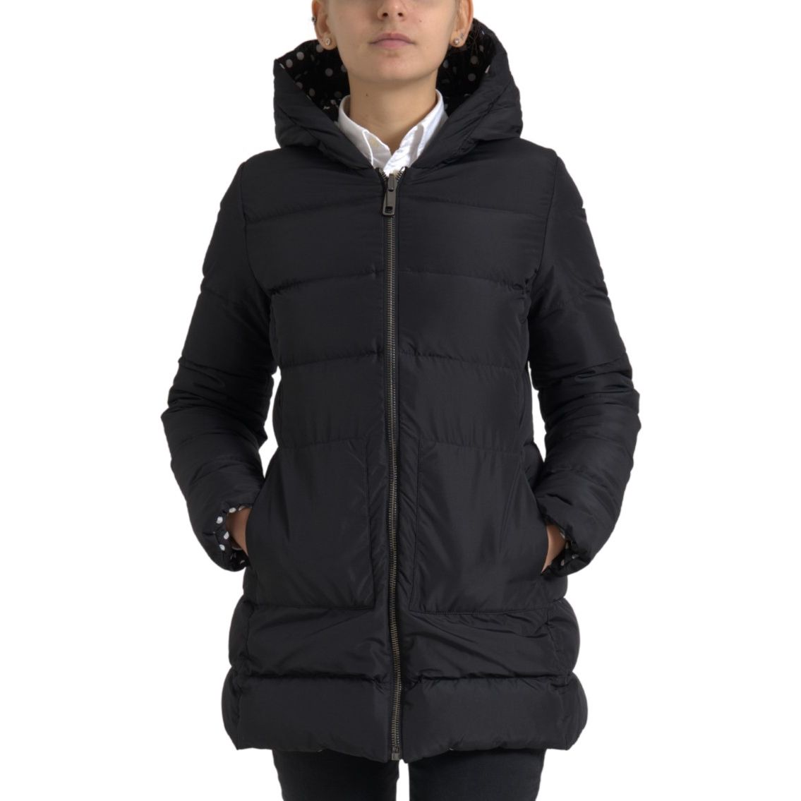 Dolce & Gabbana Black Polyester Hooded Reversible Jacket 1728,67345645728,Black,Clothing,Dolce & Gabbana,Hoodies - Sweaters - Clothing,IT36|XXS,IT38|XS,IT40|S,IT42|M,IT44 | L,Jackets & Coats - Clothing,Jackets & Coats - Women - Clothing,Material: 100% Pol