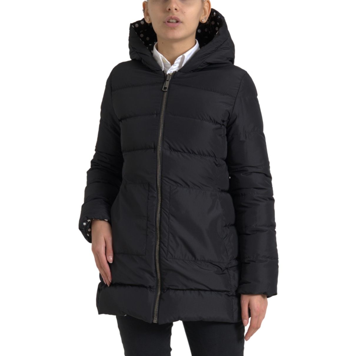 Dolce & Gabbana Black Polyester Hooded Reversible Jacket 1728,67345645728,Black,Clothing,Dolce & Gabbana,Hoodies - Sweaters - Clothing,IT36|XXS,IT38|XS,IT40|S,IT42|M,IT44 | L,Jackets & Coats - Clothing,Jackets & Coats - Women - Clothing,Material: 100% Pol