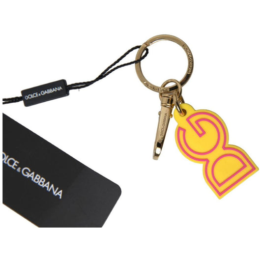 Dolce & Gabbana Yellow Rubber DG Logo Gold Brass Metal Keyring Keychain SMY101195