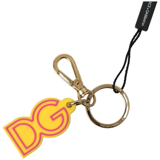 Dolce & Gabbana Yellow Rubber DG Logo Gold Brass Metal Keyring Keychain SMY101195