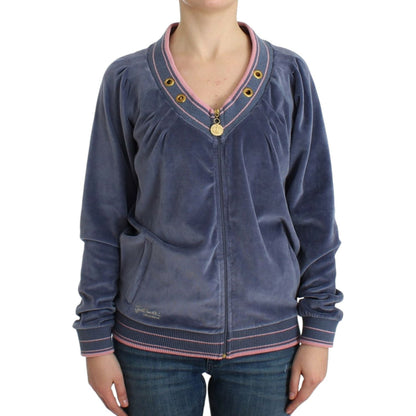 Cavalli Blue velvet zipup sweater1728,20% Polyester,67345645728,Blue,Cardigans - Sweaters - Clothing,Cavalli,Clothing,IT44|L,IT46|XL,Material: 80% Cotton,New with tags,Sweaters - Clothing,Sweaters - Women - Clothing,Women,Women - Clothing