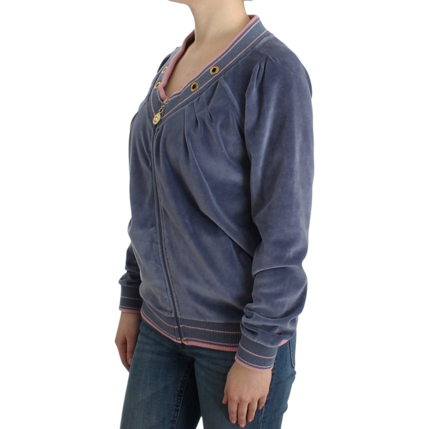 Cavalli Blue velvet zipup sweater1728,20% Polyester,67345645728,Blue,Cardigans - Sweaters - Clothing,Cavalli,Clothing,IT44|L,IT46|XL,Material: 80% Cotton,New with tags,Sweaters - Clothing,Sweaters - Women - Clothing,Women,Women - Clothing