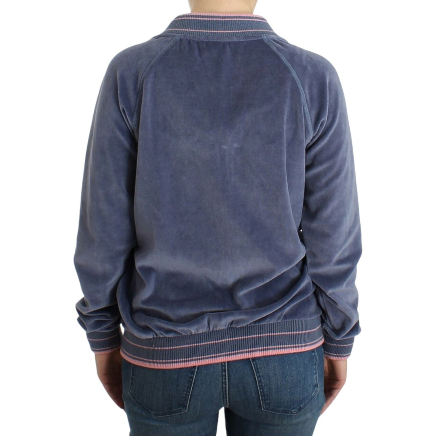 Cavalli Blue velvet zipup sweater1728,20% Polyester,67345645728,Blue,Cardigans - Sweaters - Clothing,Cavalli,Clothing,IT44|L,IT46|XL,Material: 80% Cotton,New with tags,Sweaters - Clothing,Sweaters - Women - Clothing,Women,Women - Clothing