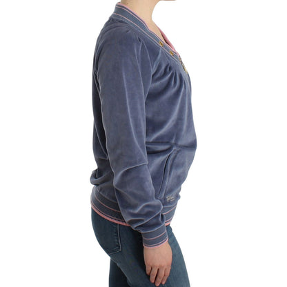 Cavalli Blue velvet zipup sweater1728,20% Polyester,67345645728,Blue,Cardigans - Sweaters - Clothing,Cavalli,Clothing,IT44|L,IT46|XL,Material: 80% Cotton,New with tags,Sweaters - Clothing,Sweaters - Women - Clothing,Women,Women - Clothing