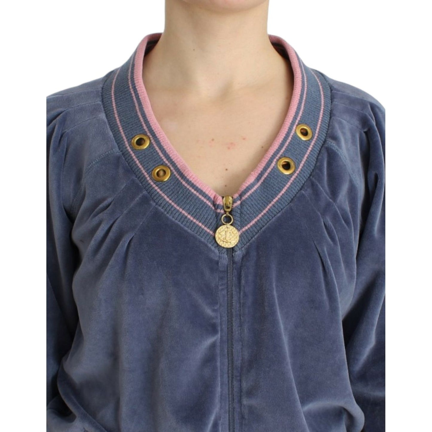 Cavalli Blue velvet zipup sweater1728,20% Polyester,67345645728,Blue,Cardigans - Sweaters - Clothing,Cavalli,Clothing,IT44|L,IT46|XL,Material: 80% Cotton,New with tags,Sweaters - Clothing,Sweaters - Women - Clothing,Women,Women - Clothing