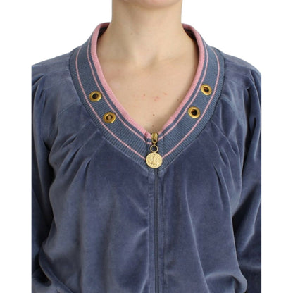 Cavalli Blue velvet zipup sweater1728,20% Polyester,67345645728,Blue,Cardigans - Sweaters - Clothing,Cavalli,Clothing,IT44|L,IT46|XL,Material: 80% Cotton,New with tags,Sweaters - Clothing,Sweaters - Women - Clothing,Women,Women - Clothing