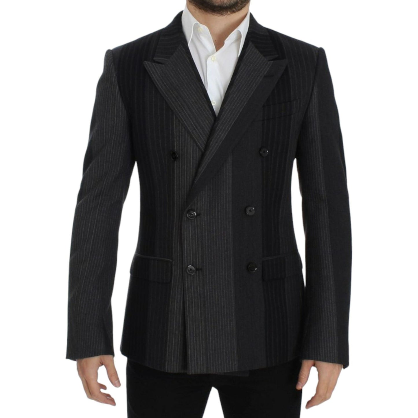 Dolce & Gabbana Gray striped wool stretch blazer1728,3% Elastane,67345645728,Blazers - Men - Clothing,Blazers - Suits & Blazers - Clothing,Clothing,Dolce & Gabbana,Gray,IT48 | M,Material: 97% Wool,Men,Men - Clothing,New with tags,Suits & Blazers - Clothin