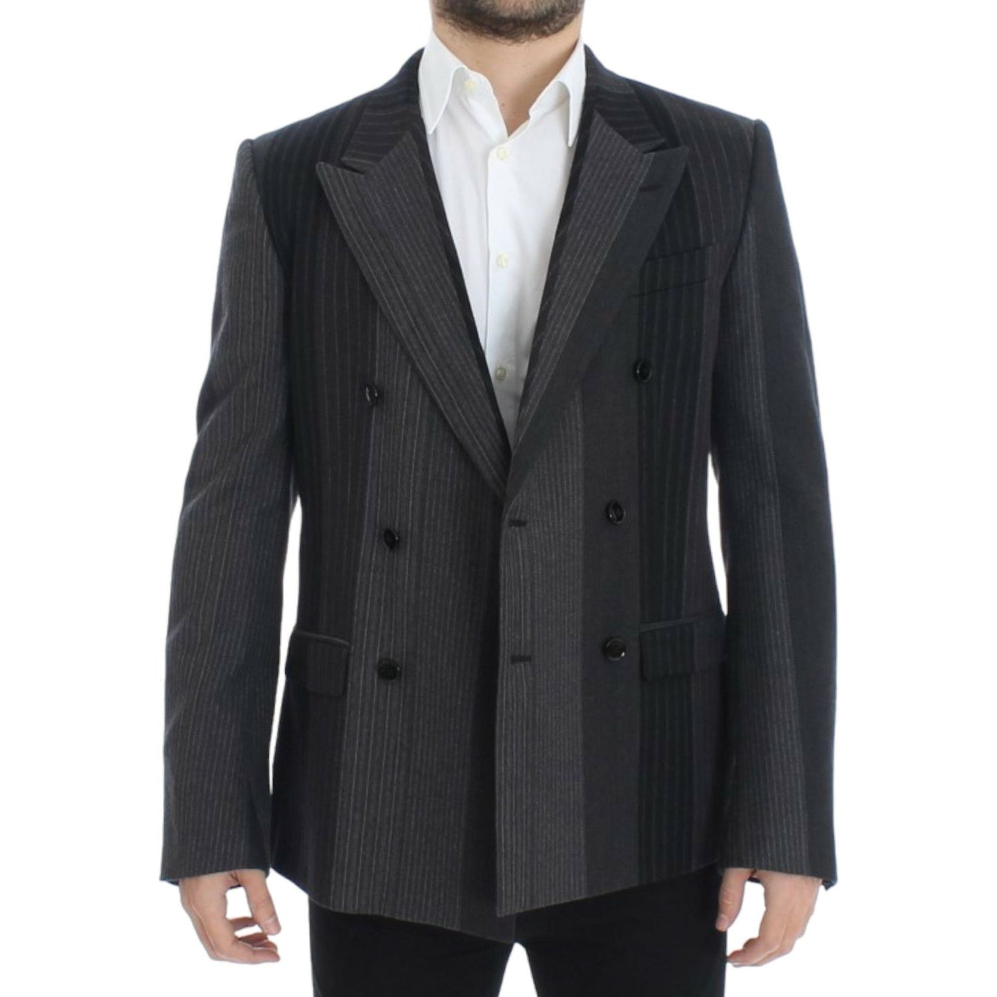 Dolce & Gabbana Gray striped wool stretch blazer1728,3% Elastane,67345645728,Blazers - Men - Clothing,Blazers - Suits & Blazers - Clothing,Clothing,Dolce & Gabbana,Gray,IT48 | M,Material: 97% Wool,Men,Men - Clothing,New with tags,Suits & Blazers - Clothin
