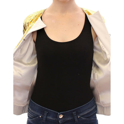 Vladimiro Gioia White Gold Purple Leather Jacket 1728,67345645728,Clothing,IT40|S,Jackets & Coats - Clothing,Jackets & Coats - Women - Clothing,Leather Jackets - Jackets & Coats - Clothing,Material: 100% Leather,New with tags,Vladimiro Gioia,White,Women,W