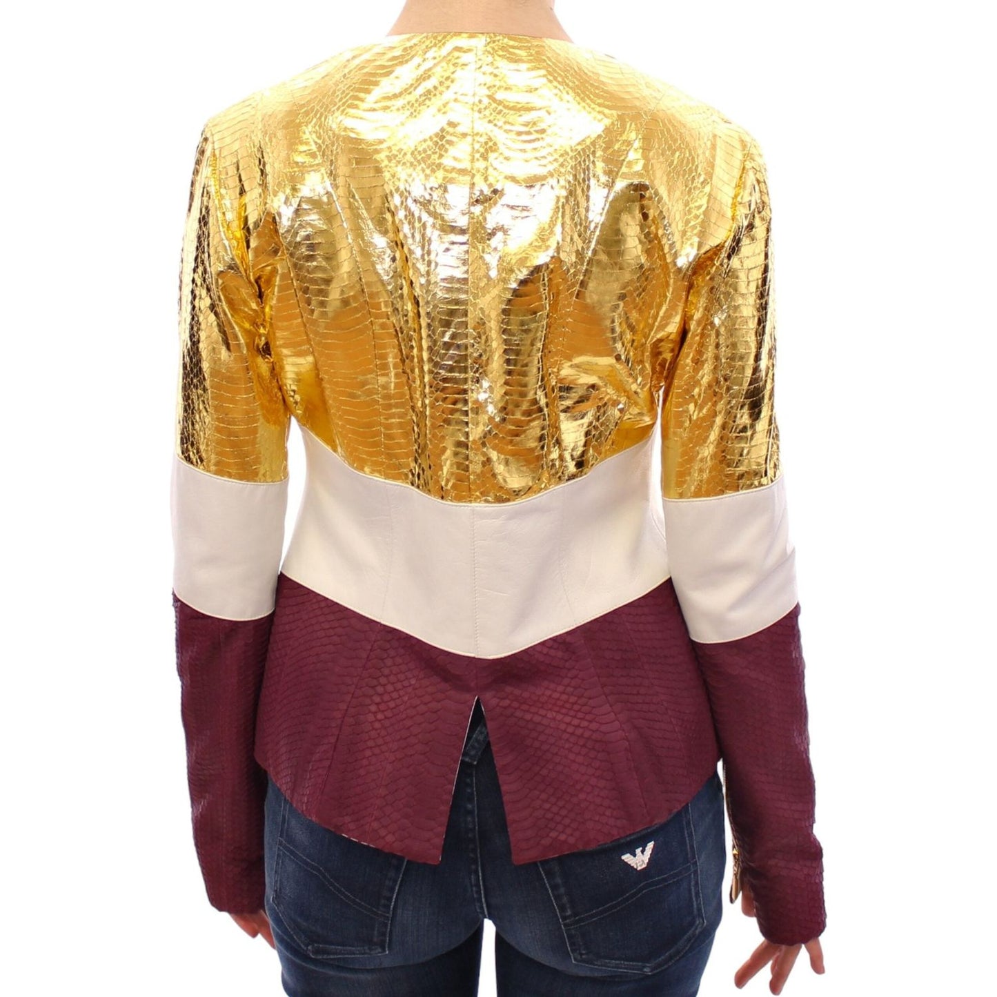 Vladimiro Gioia White Gold Purple Leather Jacket 1728,67345645728,Clothing,IT40|S,Jackets & Coats - Clothing,Jackets & Coats - Women - Clothing,Leather Jackets - Jackets & Coats - Clothing,Material: 100% Leather,New with tags,Vladimiro Gioia,White,Women,W
