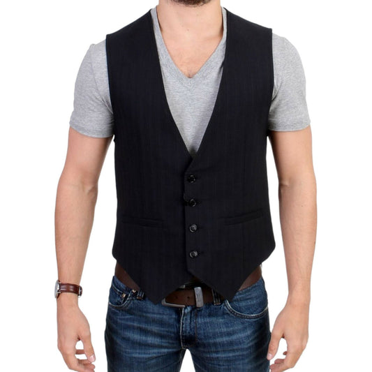 Costume National Black striped cotton casual vest1% Polyester,1728,20% Wool,5% Nylon,67345645728,Black,Clothing,Costume National,IT48 | M,Material: 74% Cotton,Men,Men - Clothing,New with tags,Suits & Blazers - Clothing,Vests - Men - Clothing,Waistcoats -