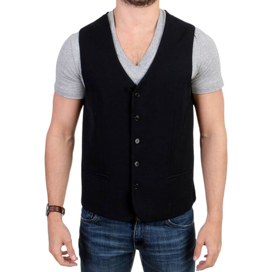 Costume National Black wool blend casual vest1728,4% Elastane,43% Wool,67345645728,Black,Clothing,Costume National,IT48 | M,Material: 53% Polyester,Men,Men - Clothing,New with tags,Suits & Blazers - Clothing,Vests - Men - Clothing,Waistcoats - Suits & Bla