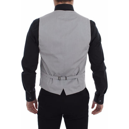 Dolce & Gabbana Gray Cotton Slim Fit Button Front Dress Vest