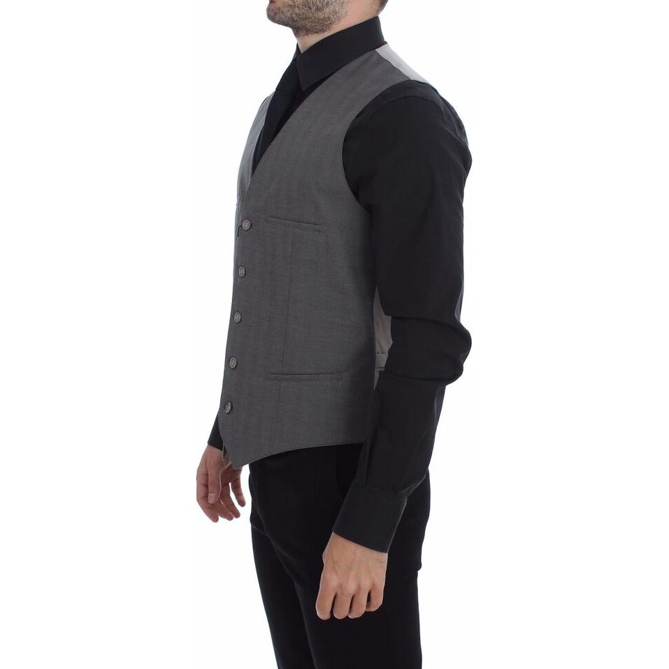 Dolce & Gabbana Gray Cotton Slim Fit Button Front Dress Vest