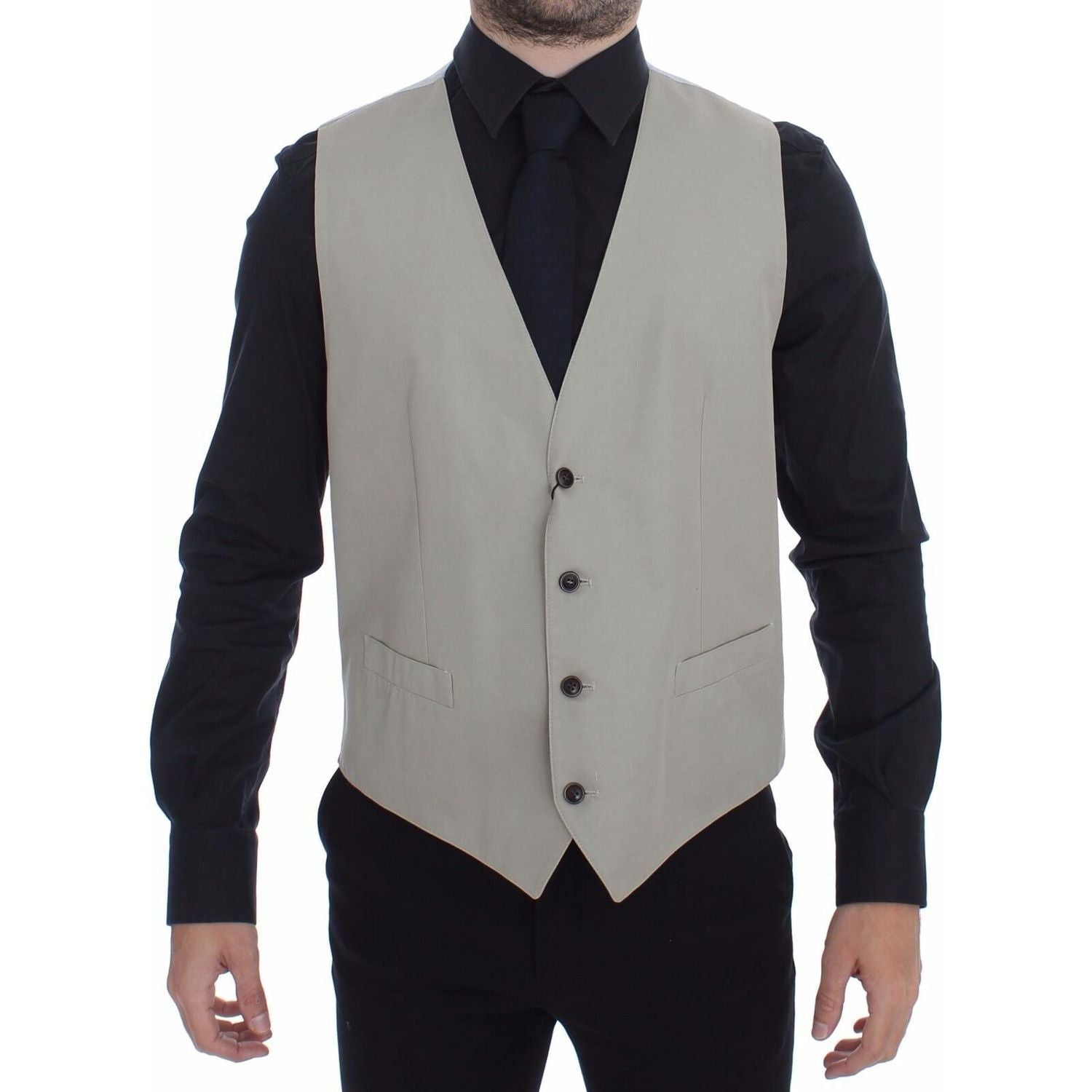 Dolce & Gabbana Beige Cotton Silk Blend Dress Vest Blazer