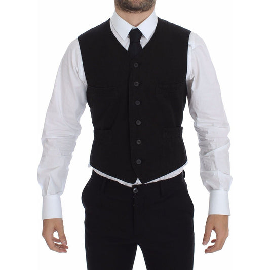 Dolce & Gabbana Black Flax Cotton Dress Vest Blazer12% Linen,1728,25% Viscose,67345645728,Black,Clothing,Dolce & Gabbana,IT44 | XS,IT46 | S,IT48 | M,Material: 63% Cotton,Men,Men - Clothing,New with tags,Suits & Blazers - Clothing,Vests - Men - Clothing,Wa