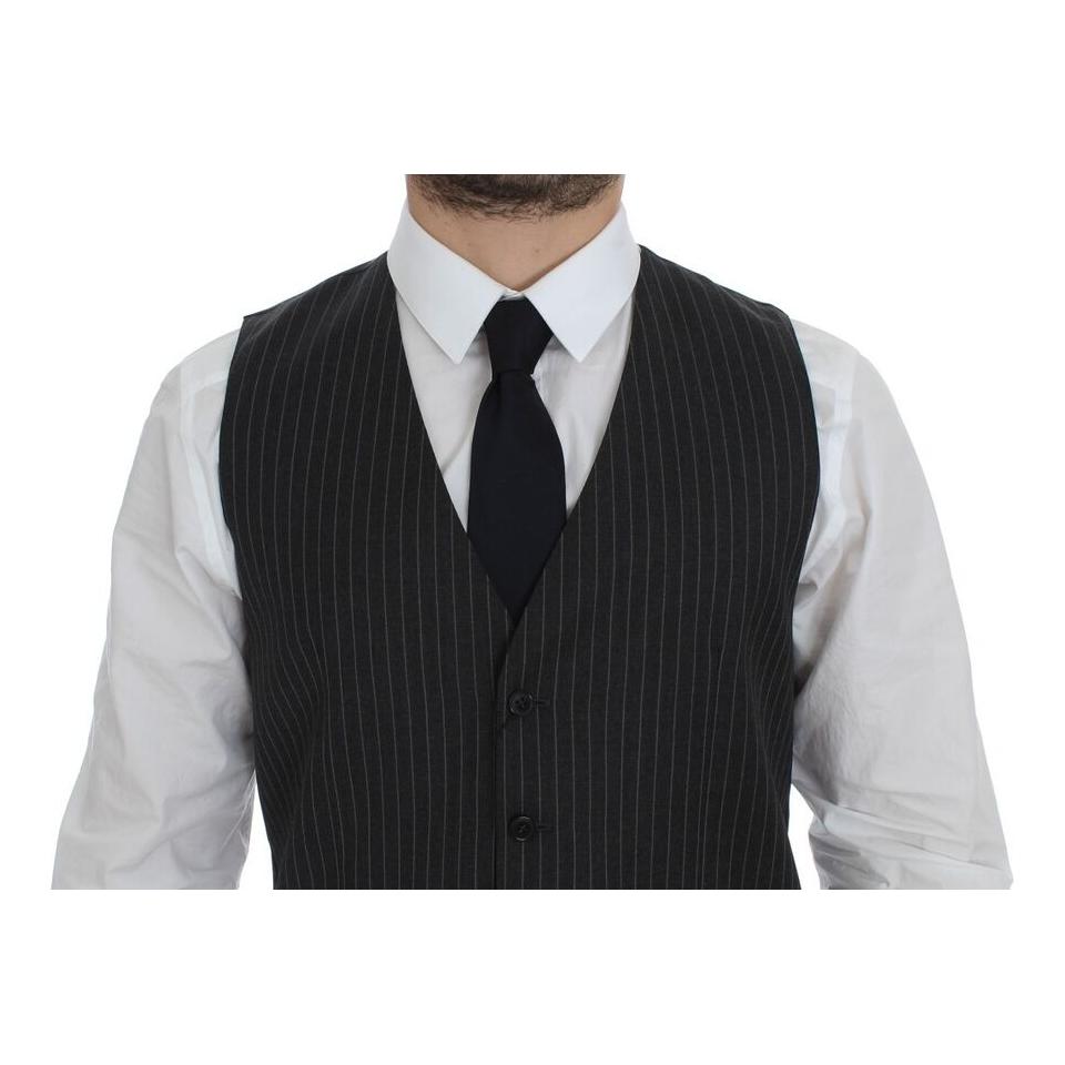 Dolce & Gabbana Gray Striped Wool Single Breasted Vest1728,67345645728,Clothing,Dolce & Gabbana,Gray,IT48 | M,Material: 100% Wool,Men,Men - Clothing,New with tags,Suits & Blazers - Clothing,Vests - Men - Clothing,Waistcoats - Suits & Blazers - Clothing