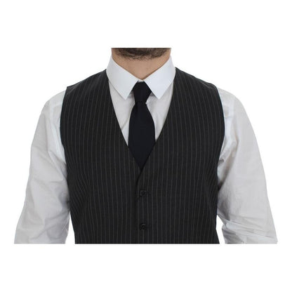 Dolce & Gabbana Gray Striped Wool Single Breasted Vest1728,67345645728,Clothing,Dolce & Gabbana,Gray,IT48 | M,Material: 100% Wool,Men,Men - Clothing,New with tags,Suits & Blazers - Clothing,Vests - Men - Clothing,Waistcoats - Suits & Blazers - Clothing
