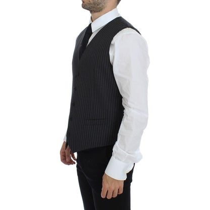 Dolce & Gabbana Gray Striped Wool Single Breasted Vest1728,67345645728,Clothing,Dolce & Gabbana,Gray,IT48 | M,Material: 100% Wool,Men,Men - Clothing,New with tags,Suits & Blazers - Clothing,Vests - Men - Clothing,Waistcoats - Suits & Blazers - Clothing