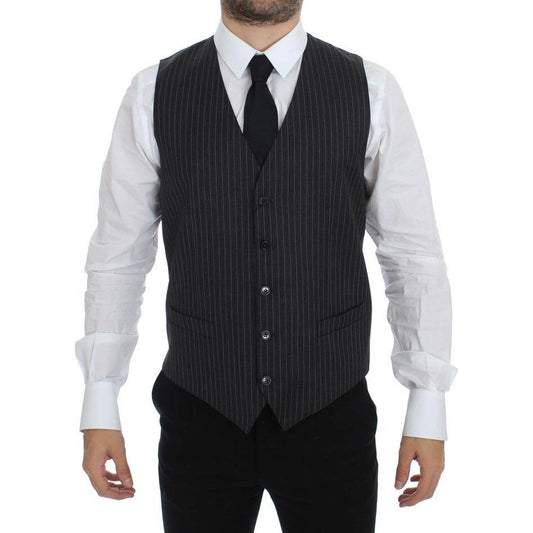 Dolce & Gabbana Gray Striped Wool Single Breasted Vest1728,67345645728,Clothing,Dolce & Gabbana,Gray,IT48 | M,Material: 100% Wool,Men,Men - Clothing,New with tags,Suits & Blazers - Clothing,Vests - Men - Clothing,Waistcoats - Suits & Blazers - Clothing