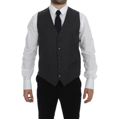 Dolce & Gabbana Black Striped Wool Single Breasted Vest1728,67345645728,Black,Clothing,Dolce & Gabbana,IT48 | M,Material: 100% Wool,Men,Men - Clothing,New with tags,Suits & Blazers - Clothing,Vests - Men - Clothing,Waistcoats - Suits & Blazers - Clothing