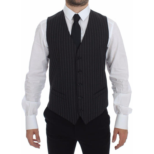 Dolce & Gabbana Gray Striped Wool Logo Vest Gilet Weste1728,3% Elastane,67345645728,Clothing,Dolce & Gabbana,Gray,IT48 | M,Material: 97% Wool,Men,Men - Clothing,New with tags,Suits & Blazers - Clothing,Vests - Men - Clothing,Waistcoats - Suits & Blazers -