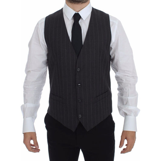Dolce & Gabbana Gray Striped Wool Logo Vest Gilet Weste1728,32% Polyester,67345645728,Clothing,Dolce & Gabbana,Gray,IT48 | M,Material: 68% Acetate,Men,Men - Clothing,New with tags,Suits & Blazers - Clothing,Vests - Men - Clothing,Waistcoats - Suits & Blaz