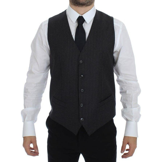 Dolce & Gabbana Gray Striped Wool Single Breasted Vest1728,67345645728,Clothing,Dolce & Gabbana,Gray,IT48 | M,Material: 100% Wool,Men,Men - Clothing,New with tags,Suits & Blazers - Clothing,Vests - Men - Clothing,Waistcoats - Suits & Blazers - Clothing