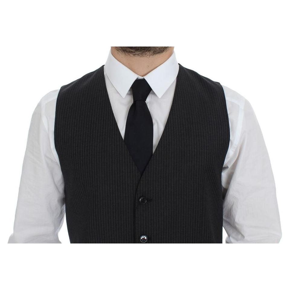 Dolce & Gabbana Gray Striped Wool Single Breasted Vest1728,67345645728,Clothing,Dolce & Gabbana,Gray,IT48 | M,Material: 100% Wool,Men,Men - Clothing,New with tags,Suits & Blazers - Clothing,Vests - Men - Clothing,Waistcoats - Suits & Blazers - Clothing