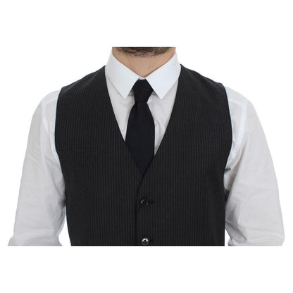 Dolce & Gabbana Gray Striped Wool Single Breasted Vest1728,67345645728,Clothing,Dolce & Gabbana,Gray,IT48 | M,Material: 100% Wool,Men,Men - Clothing,New with tags,Suits & Blazers - Clothing,Vests - Men - Clothing,Waistcoats - Suits & Blazers - Clothing