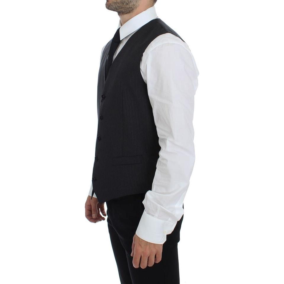 Dolce & Gabbana Gray Striped Wool Single Breasted Vest1728,67345645728,Clothing,Dolce & Gabbana,Gray,IT48 | M,Material: 100% Wool,Men,Men - Clothing,New with tags,Suits & Blazers - Clothing,Vests - Men - Clothing,Waistcoats - Suits & Blazers - Clothing