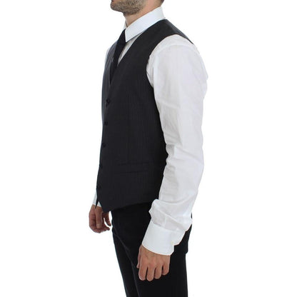 Dolce & Gabbana Gray Striped Wool Single Breasted Vest1728,67345645728,Clothing,Dolce & Gabbana,Gray,IT48 | M,Material: 100% Wool,Men,Men - Clothing,New with tags,Suits & Blazers - Clothing,Vests - Men - Clothing,Waistcoats - Suits & Blazers - Clothing
