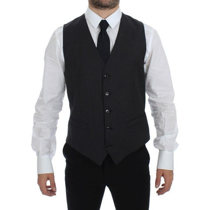 Dolce & Gabbana Gray Striped Wool Single Breasted Vest1728,67345645728,Clothing,Dolce & Gabbana,Gray,IT48 | M,Material: 100% Wool,Men,Men - Clothing,New with tags,Suits & Blazers - Clothing,Vests - Men - Clothing,Waistcoats - Suits & Blazers - Clothing