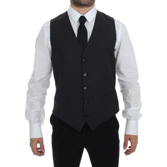 Dolce & Gabbana Gray Striped Wool Single Breasted Vest1728,67345645728,Clothing,Dolce & Gabbana,Gray,IT48 | M,Material: 100% Wool,Men,Men - Clothing,New with tags,Suits & Blazers - Clothing,Vests - Men - Clothing,Waistcoats - Suits & Blazers - Clothing
