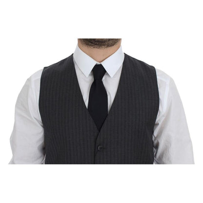Dolce & Gabbana Gray Striped Wool Single Breasted Vest1728,67345645728,Clothing,Dolce & Gabbana,Gray,IT48 | M,Material: 100% Wool,Men,Men - Clothing,New with tags,Suits & Blazers - Clothing,Vests - Men - Clothing,Waistcoats - Suits & Blazers - Clothing