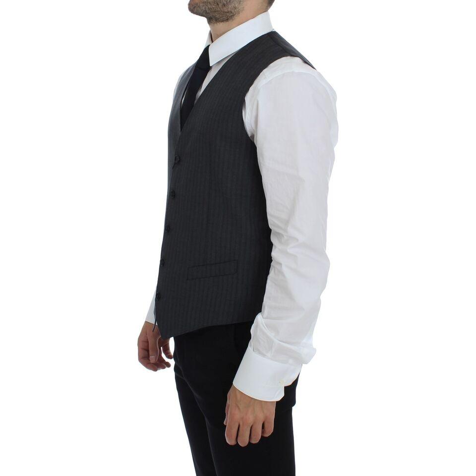 Dolce & Gabbana Gray Striped Wool Single Breasted Vest1728,67345645728,Clothing,Dolce & Gabbana,Gray,IT48 | M,Material: 100% Wool,Men,Men - Clothing,New with tags,Suits & Blazers - Clothing,Vests - Men - Clothing,Waistcoats - Suits & Blazers - Clothing